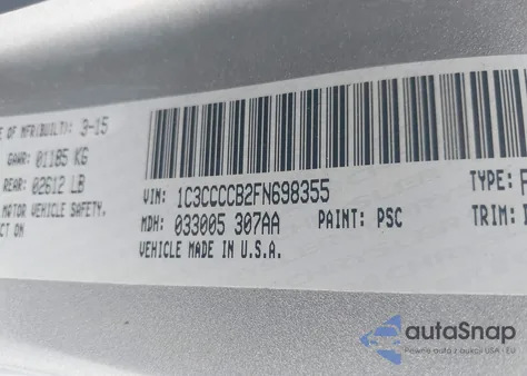 2015 Chrysler 200 C z USA, uszkodzony, nr VIN 1C3CCCCB2FN698355